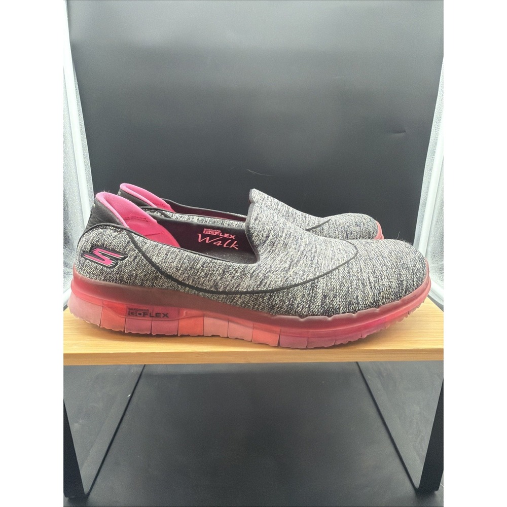 Skechers GO FLEX Walk 14010 Black Heather Gray Hot Pink Slip On Shoes Womens 7.5